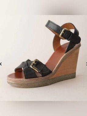 ISABEL MARANT Handy Black Leather Wooden Wood Wedges BOHO Sandals 10 Worn Once!